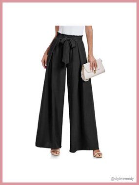 Wide Leg Palazzo Pants High Waisted Tie Knot Trousers with Pockets